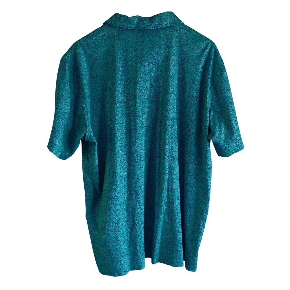 Bugatchi Performance Mens XXL Teal Blue Damask Floral Print Golf Polo Shirt‎